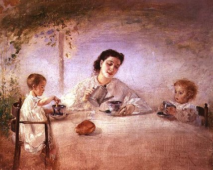 The Artist's Wife Sophie With Their Daughters — Anton Romako