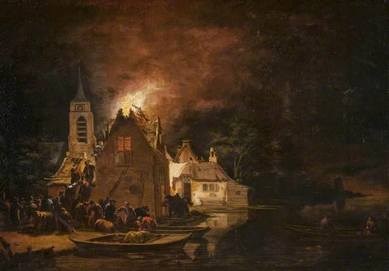 A Fire At Night — Egbert Lievensz Van Der Poel
