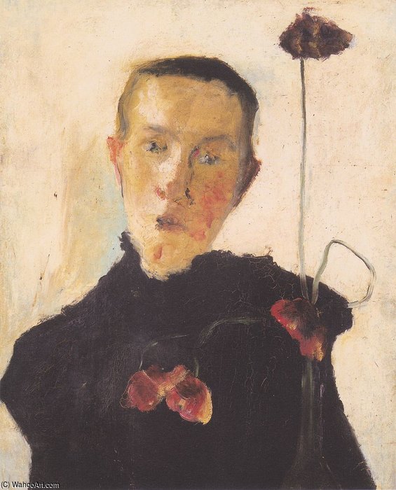 Portrait Of A Woman With Poppies — Paula Modersohn-becker