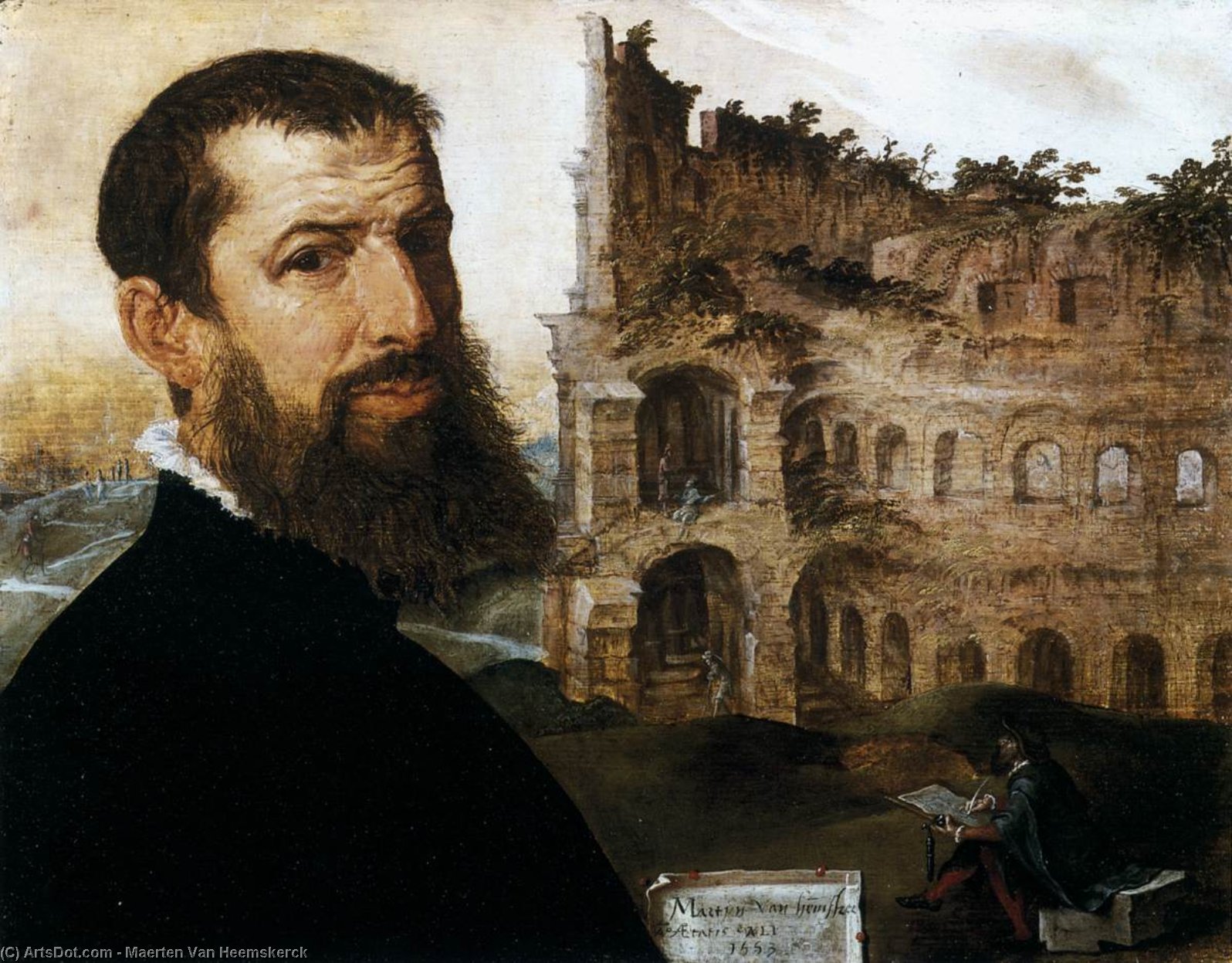 Self-portrait In Rome With The Colosseum — Maerten Van Heemskerck