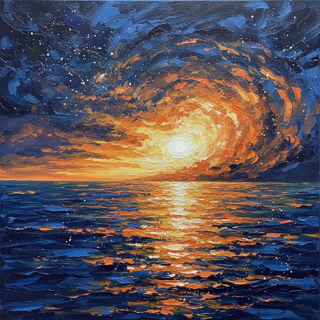 Celestial Vortex In Gold And Ultramarine: A Singular Study Of Radiant Energy — Christian Noiret