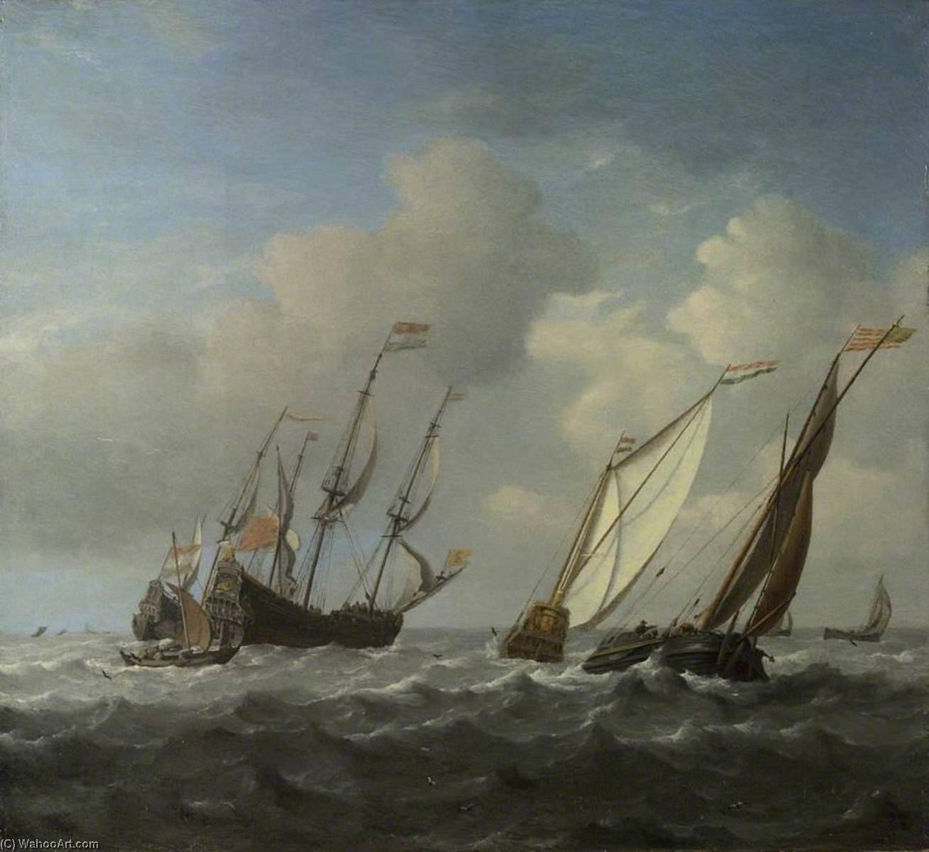 A Dutch Ship, A Yacht And Smaller Vessels In A Breeze — Willem Van De Velde Der Jüngere