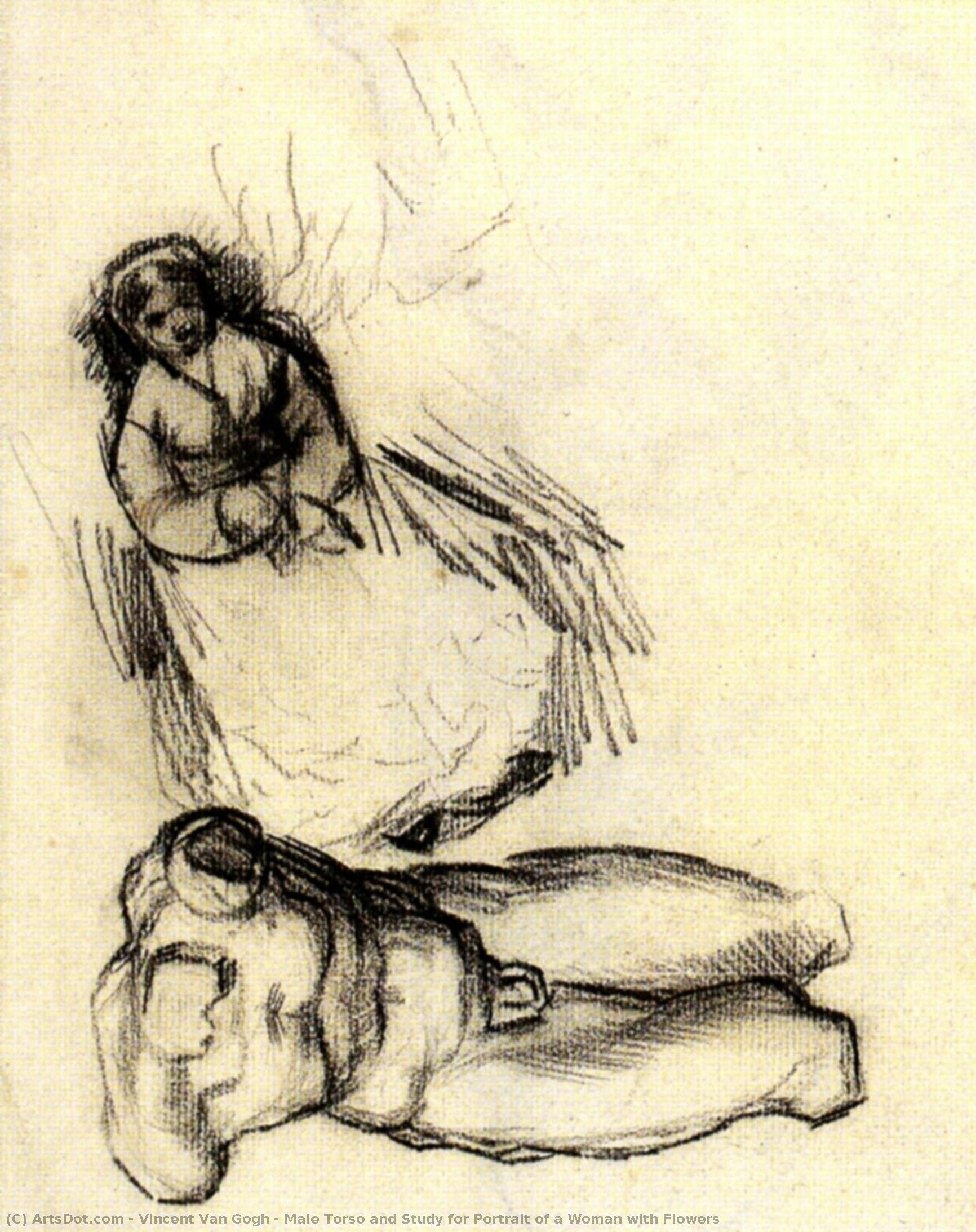 Torso Masculino Y Estudio Para Retrato De Mujer Con Flores — Vincent Willem Van Gogh