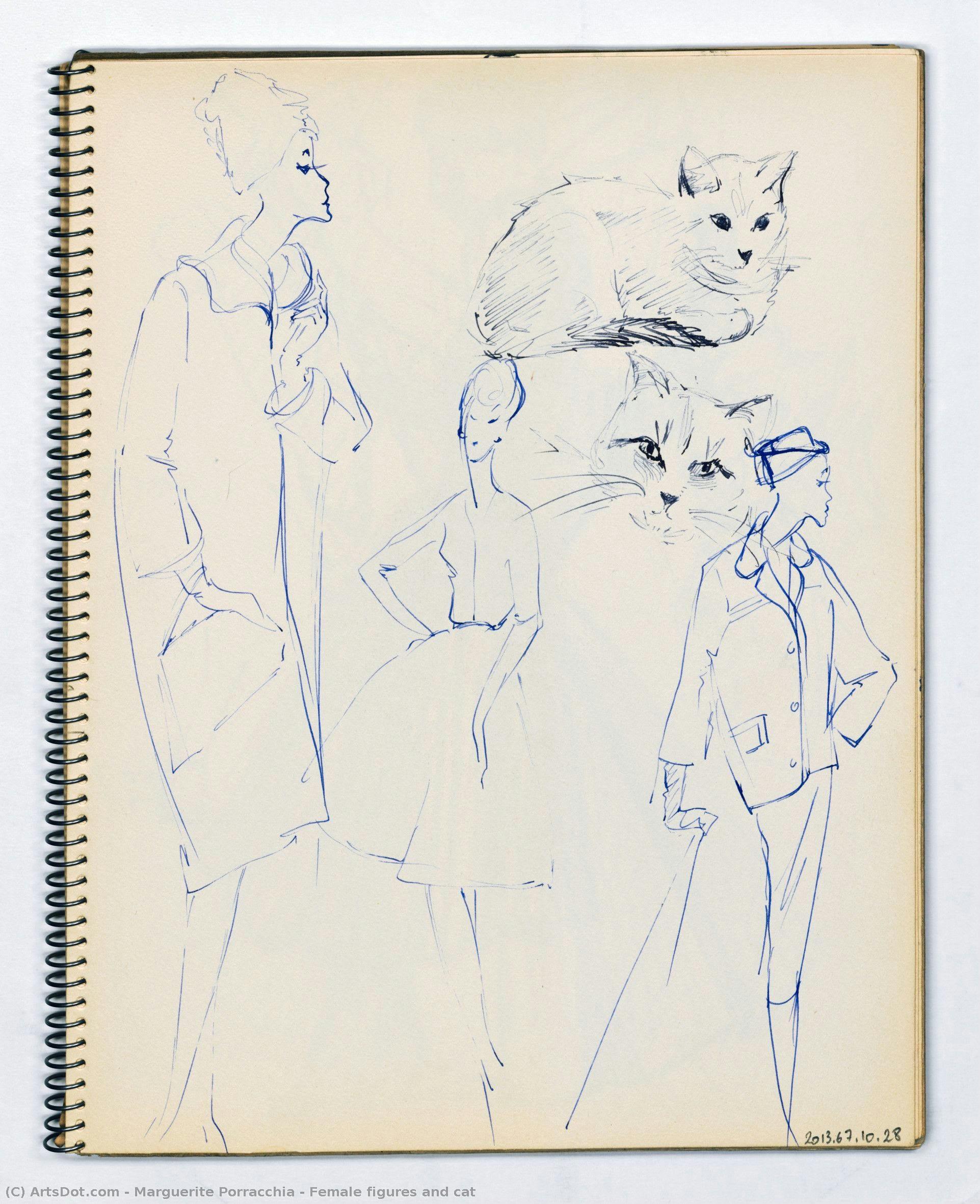 Female Figures And Cat — Marguerite Porracchia