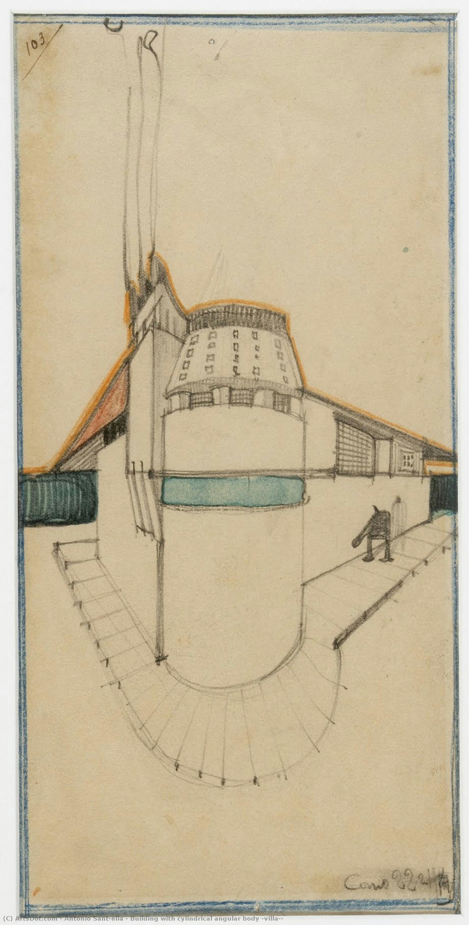 Building With Cylindrical Angular Body (villa?) — Antonio Sant'elia