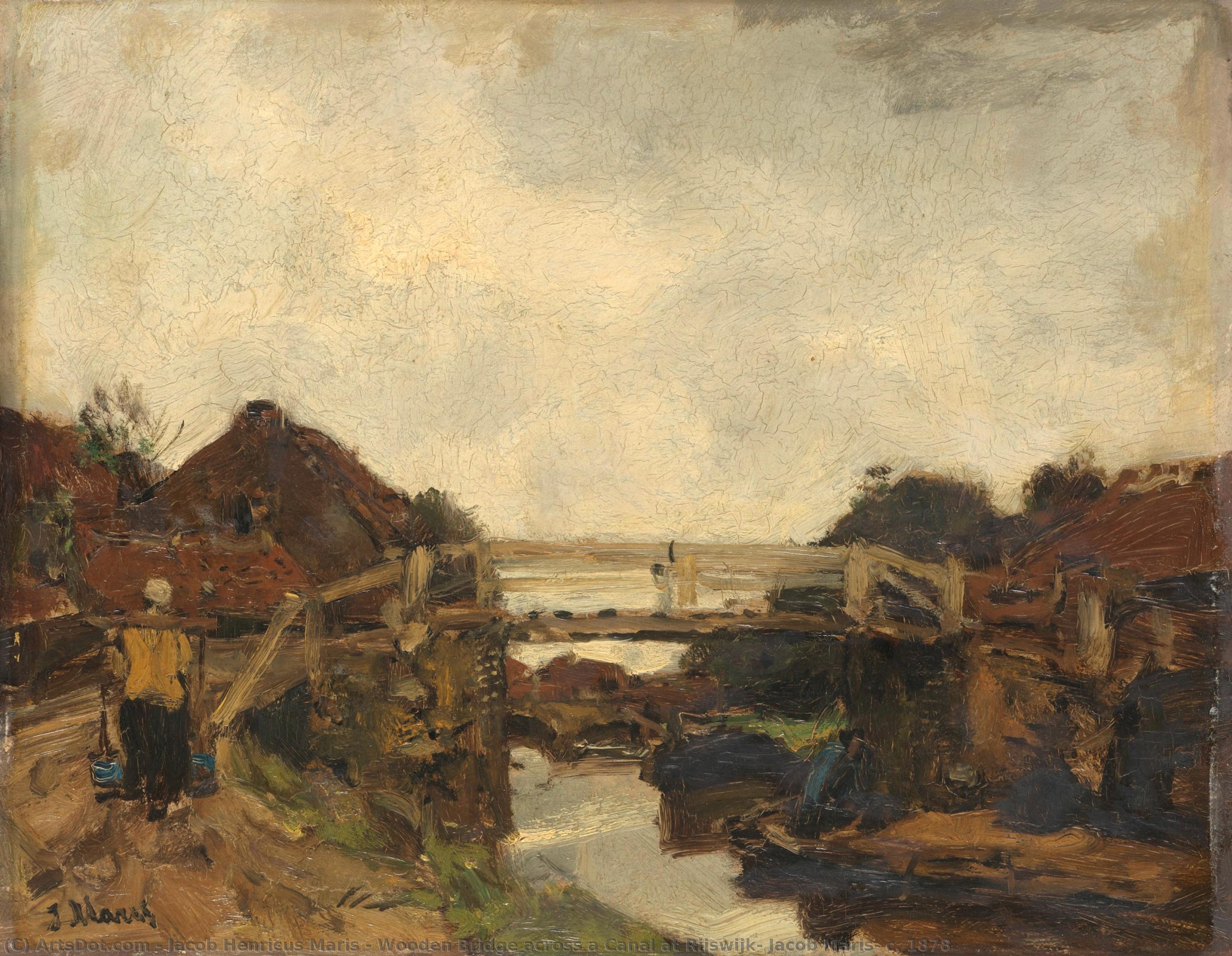 Wooden Bridge Across A Canal At Rijswijk, Jacob Maris, C. 1878 — Jacob Henricus Maris