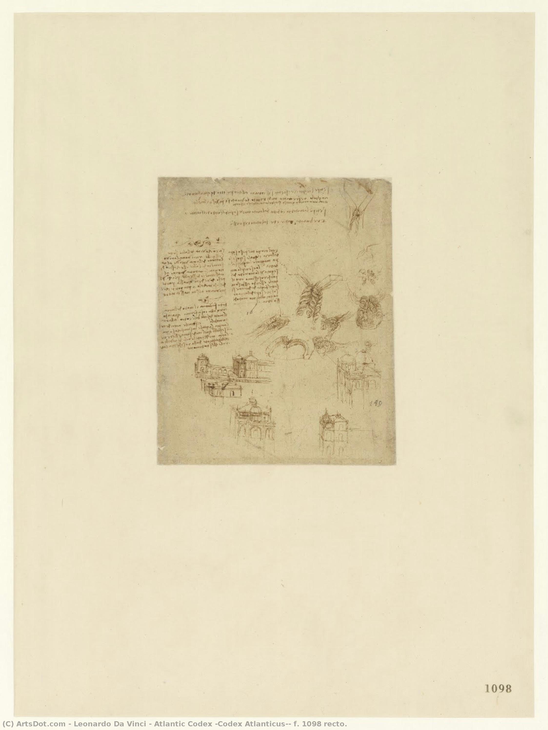 Atlantic Codex (codex Atlanticus), F. 1098 Recto. — レオナルド・ダ・ヴィンチ