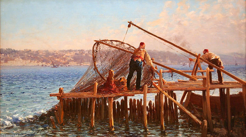 Fishermen Bringing In The Catch - — Fausto Zonaro