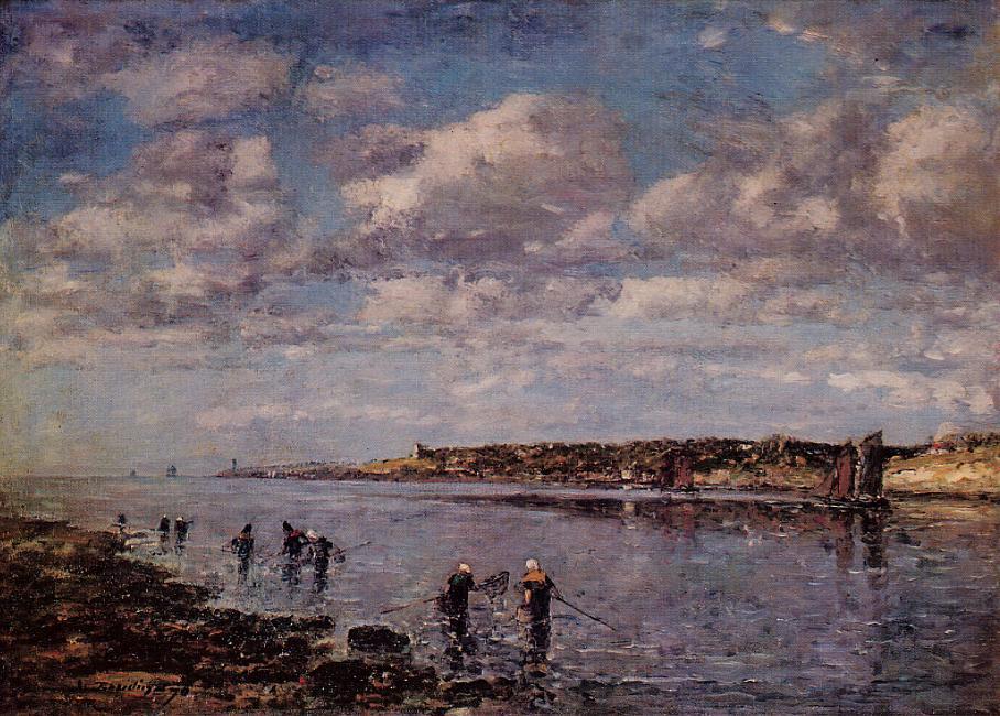 Women Fishing For Shrimp At Kerhor — Eugène Louis Boudin