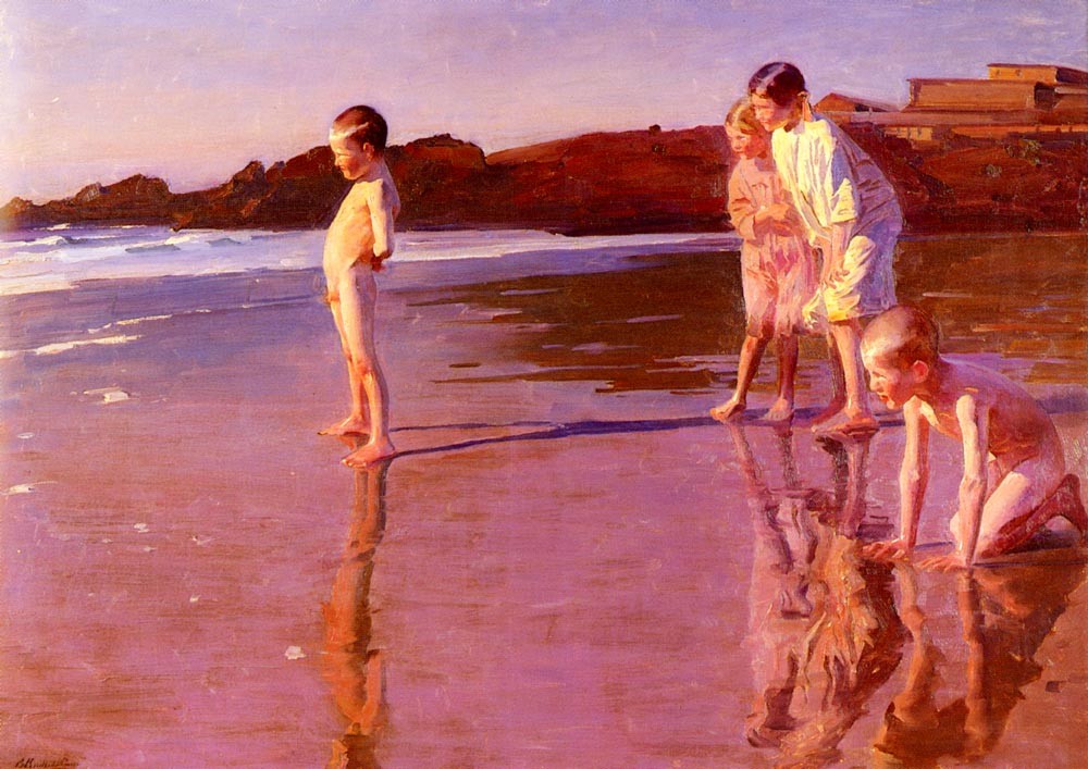 Children On The Beach At Sunset Valencia — Correa Benito Rebolledo
