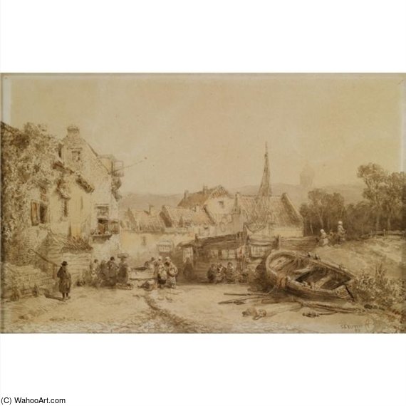 Figures In A Fishing Town — Salomon Leonardus Verveer