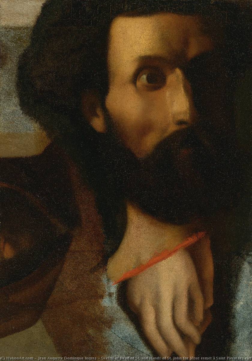 Sketch Of Head Of St. And Hands Of St. John For Jésus Remet À Saint Pierre Les Clefs Du Paradis — Jean-auguste-dominique Ingres