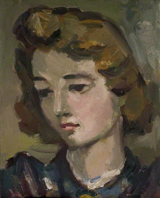 Head And Shoulders Portrait Of A Woman In A Blue And Purple Dress — Theodor Kern
