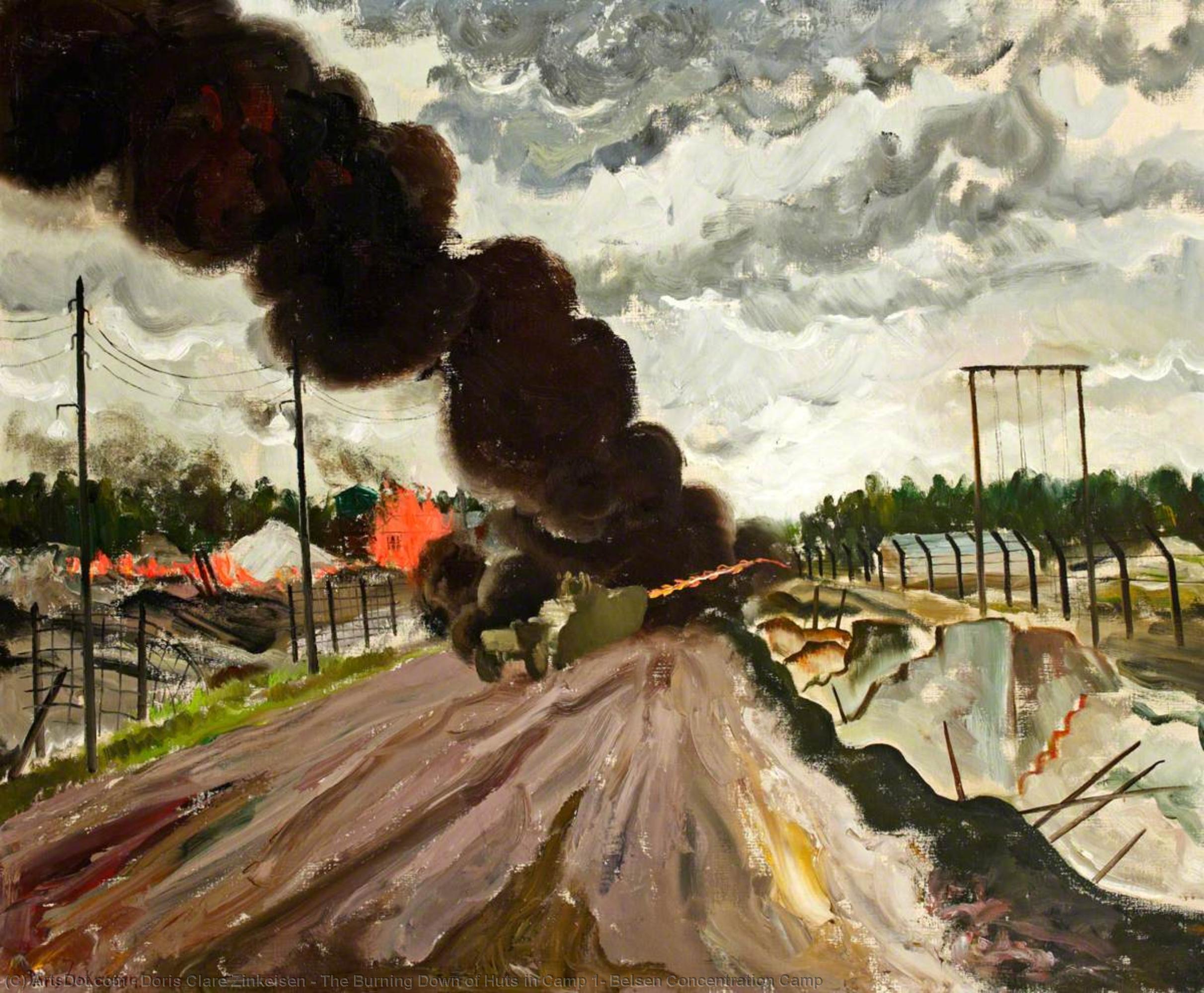 The Burning Down Of Huts In Camp 1, Belsen Concentration Camp — Doris Clare Zinkeisen