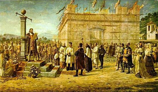 Português Braz Cubas Lê O Foral De Vila (painel Central) — Бенедито Каликсто