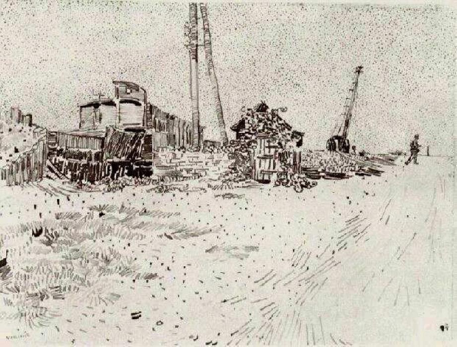 Road With Telegraph Pole And Crane — Vincent Willem Van Gogh