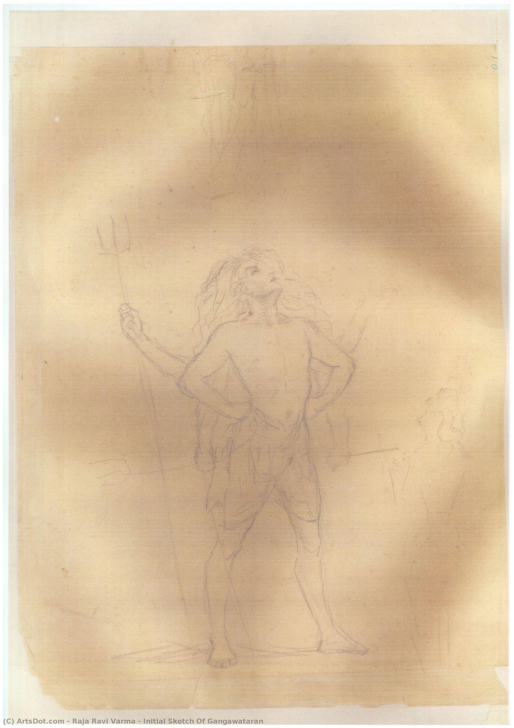 Initial Sketch Of Gangawataran — Raja Ravi Varma