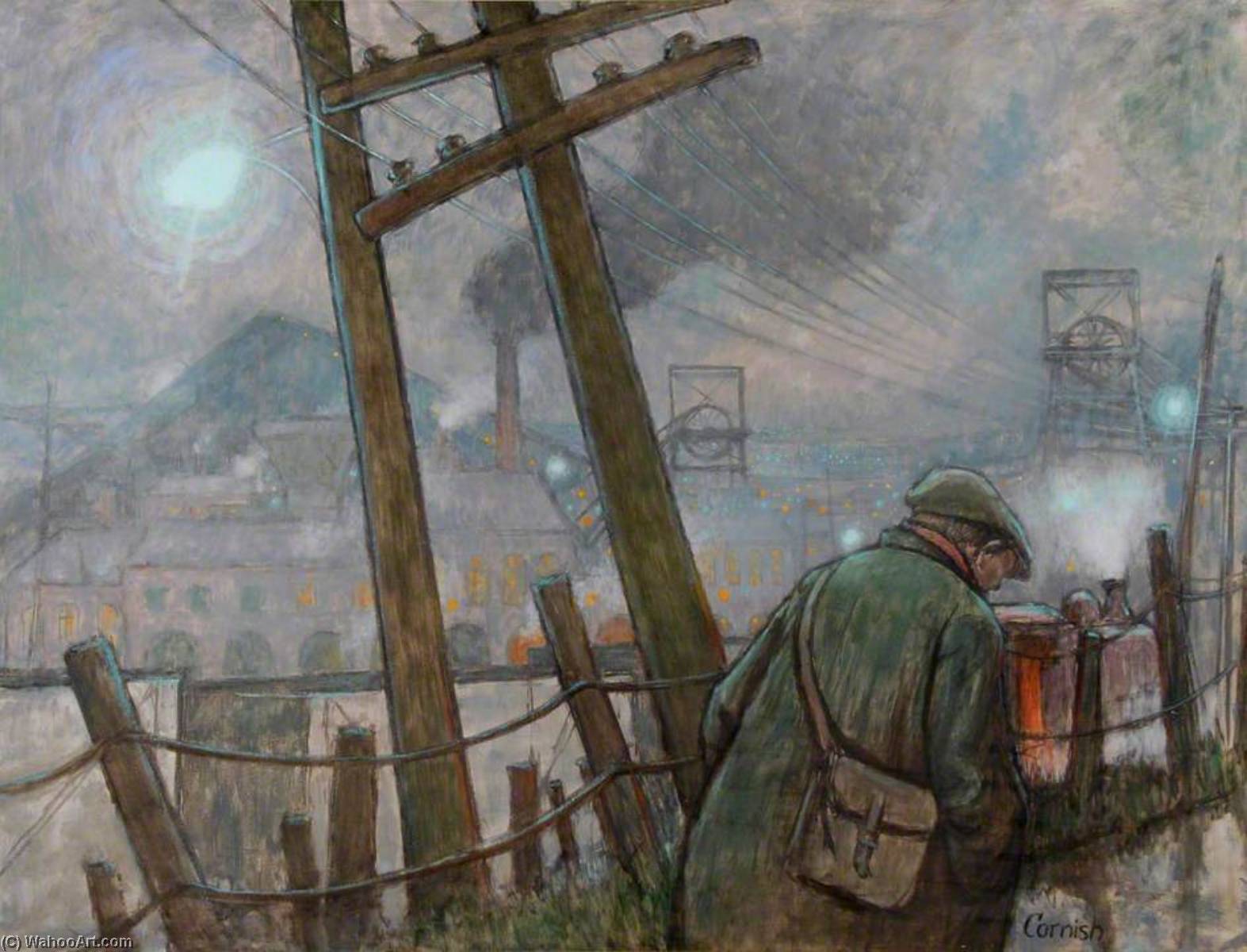 Pit Road With Telegraph Pole And Lights — Norman Stansfield Cornish