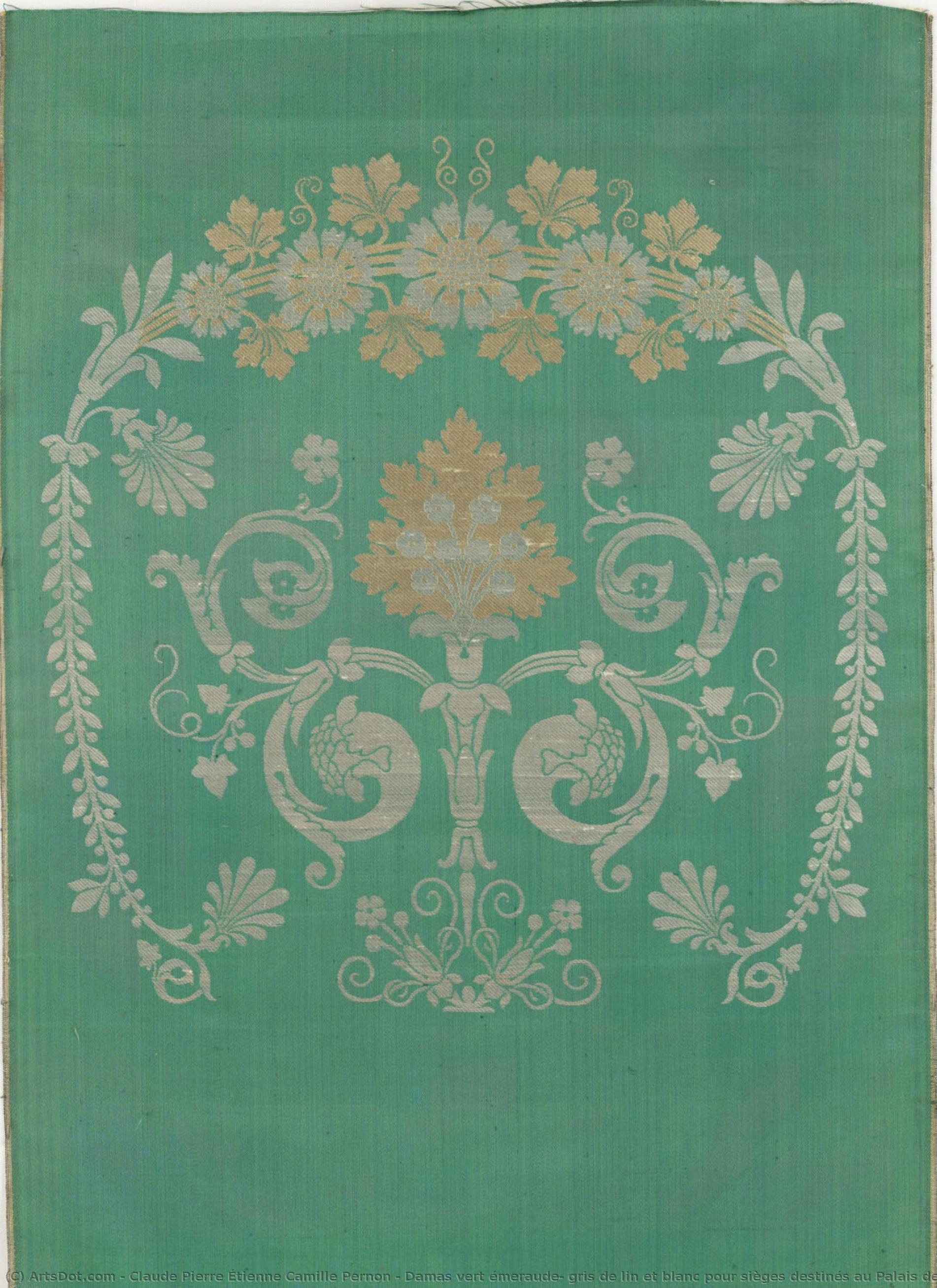 Damas Vert Émeraude, Gris De Lin Et Blanc Pour Sièges Destinés Au Palais De Versailles — Claude Pierre Étienne Camille Pernon