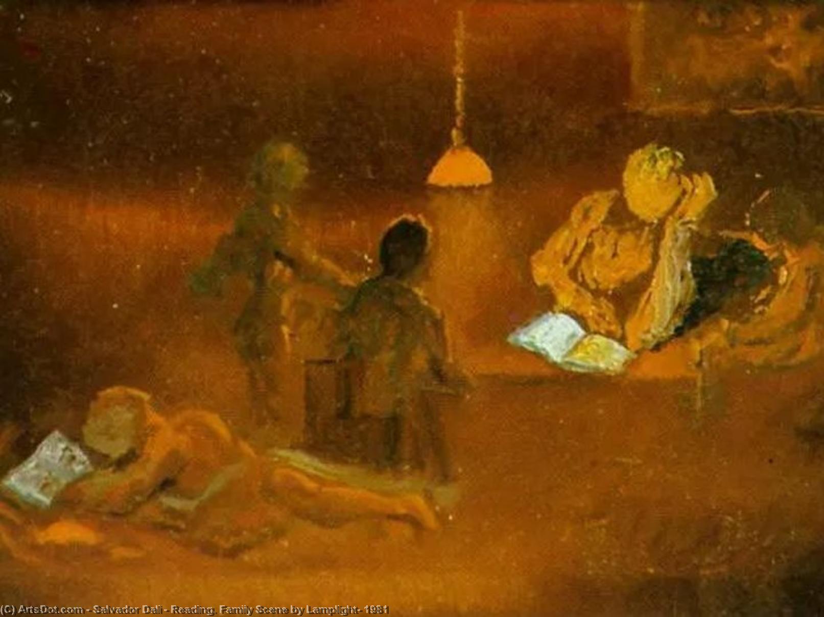 Reading. Family Scene By Lamplight, 1981 — Salvador Dalí
