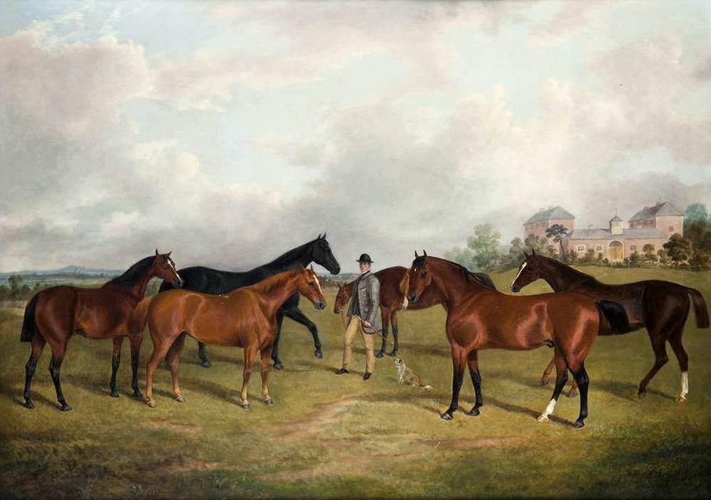 Hunters And Groom In A Paddock — George Henry Laporte