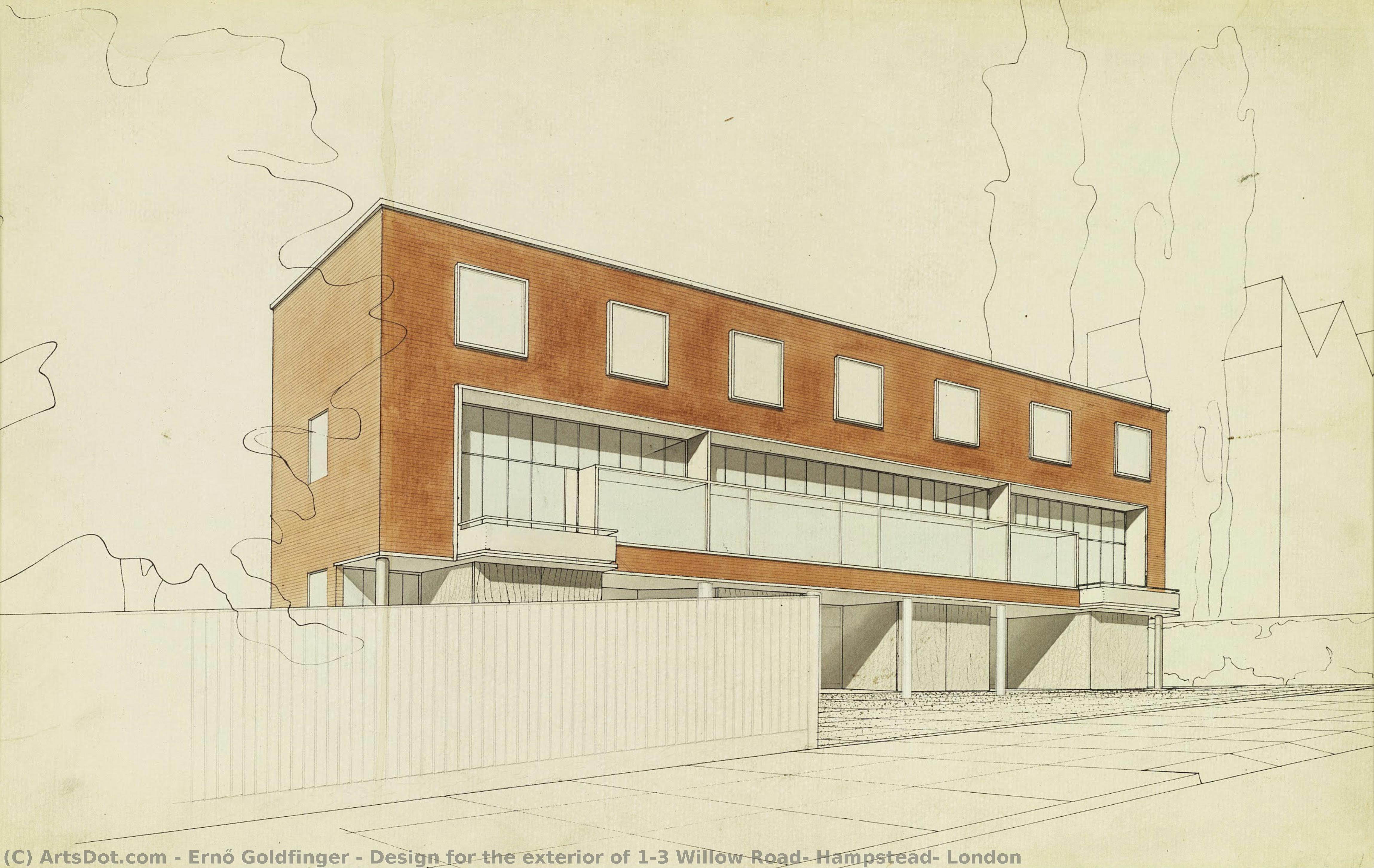 Design For The Exterior Of 1-3 Willow Road, Hampstead, London — Ernő Goldfinger