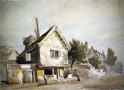 A Street With Old Houses, A Windmill Beyond — John Varley I (the Older)