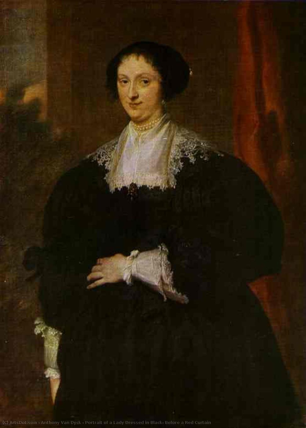 Portrait Of A Lady Dressed In Black, Before A Red Curtain — Sir Anthony Van Dyck
