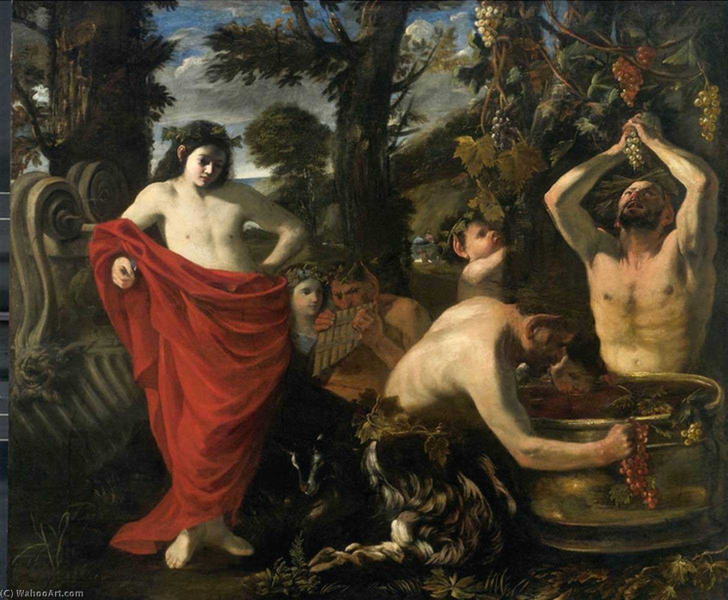 Bacchus Overseeing The Crushing Of Grapes By His Satyrs — Da Pier Francesco Mola