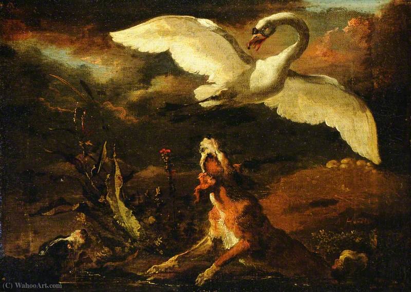 Hounds Putting Up A Swan — Abraham Danielsz Hondius