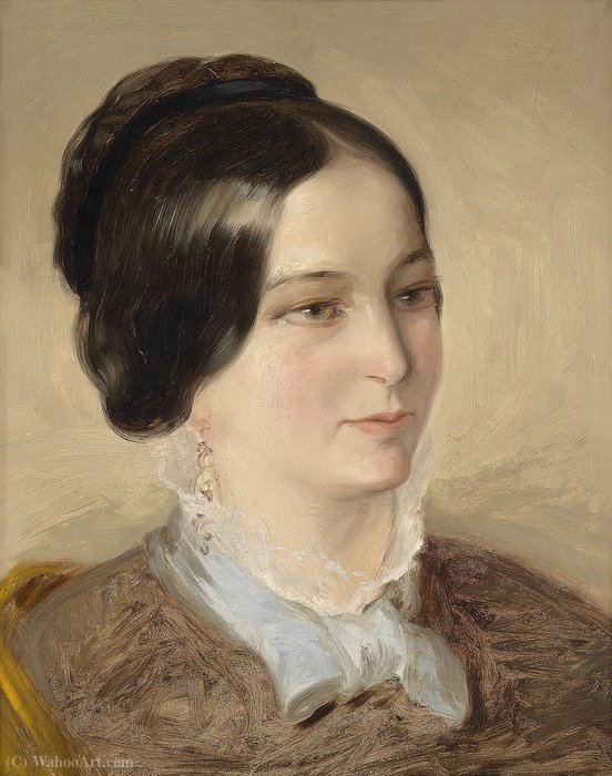 Profile Portrait Of A Lady With Lace Collar And White Stitch — Josef Franz Danhauser