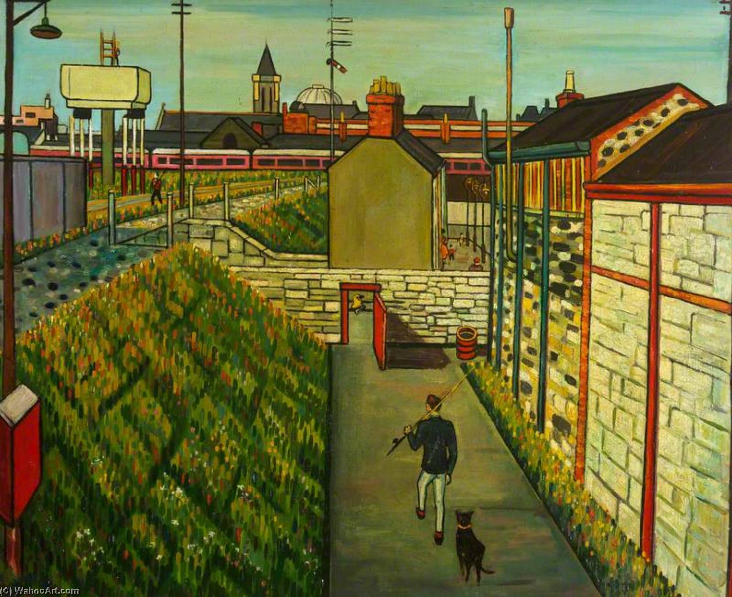 Fisherman Walking With A Black Dog Towards The Docks — Charles Byrd