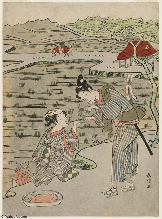 A Traveller In The Country Getting A Light For His Pipe — Suzuki Harunobu