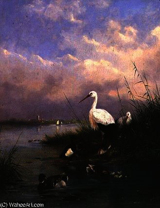 A Family Of Mallard, Two Storks And A Family — Joseph August Knip