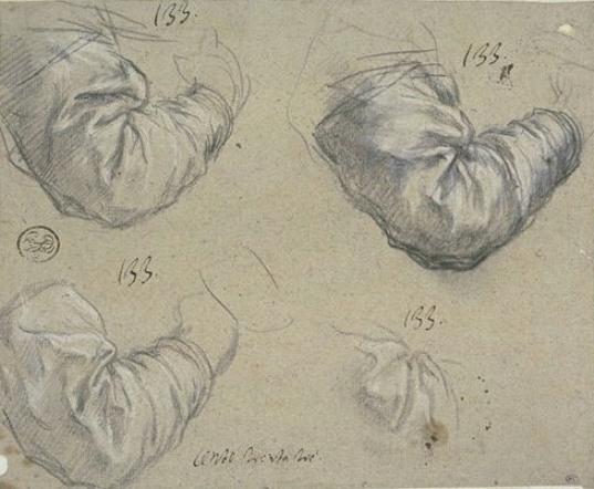 Four Studies Of Drapery On A Right Arm — Pietro Da Cortona