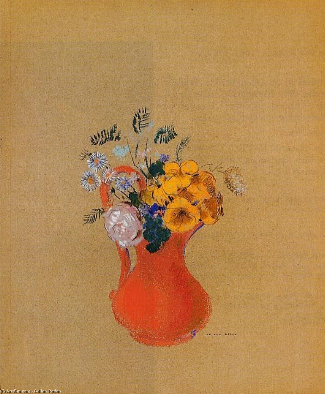 Flowers In A Red Pitcher — Одилон Редон