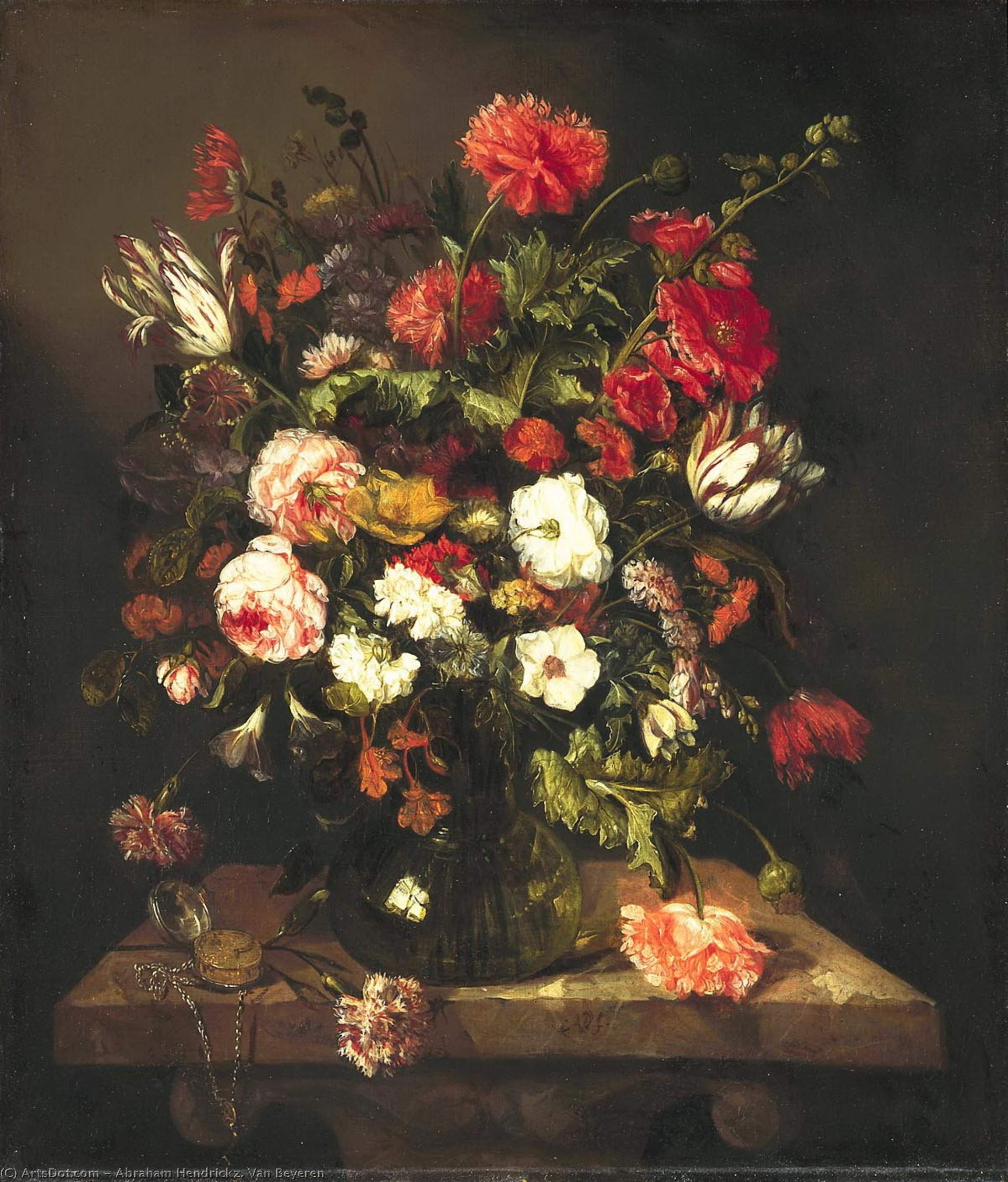 Bouquet Of Flowers In A Glass Vase (ok.1663-1665) (80 X 69) (the Hague, The Royal Gallery) — Abraham Hendricksz. Van Beyeren