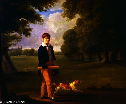 Young Man With A Cricket Bat Walking A Spaniel — Рамзи Ричард Рейнегл