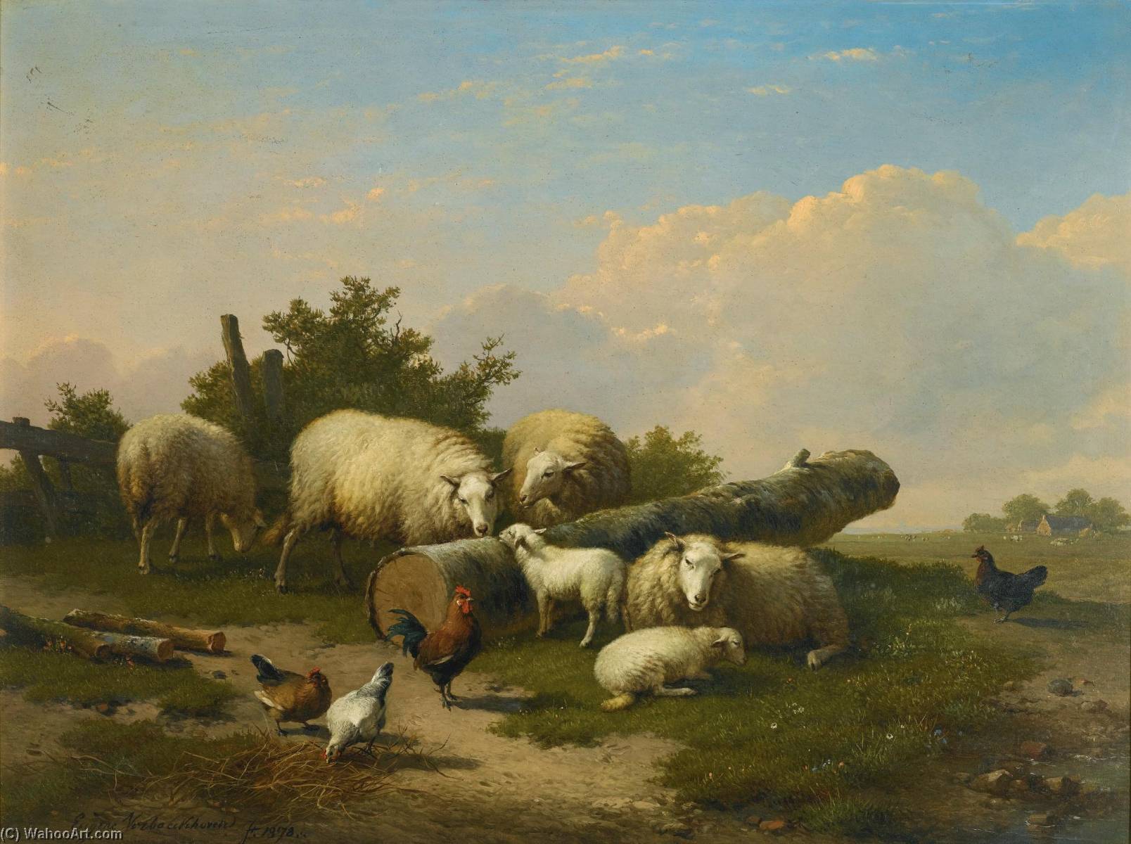 Sheep And Chicken In A Landscape — Eugène Joseph Verboeckhoven