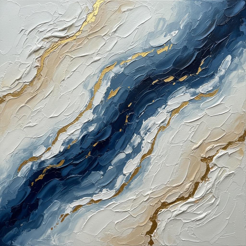 Gilded Tides Of Indigo: A Monumental Study In Sculptural Impasto And Fluid Motion — David Moreau