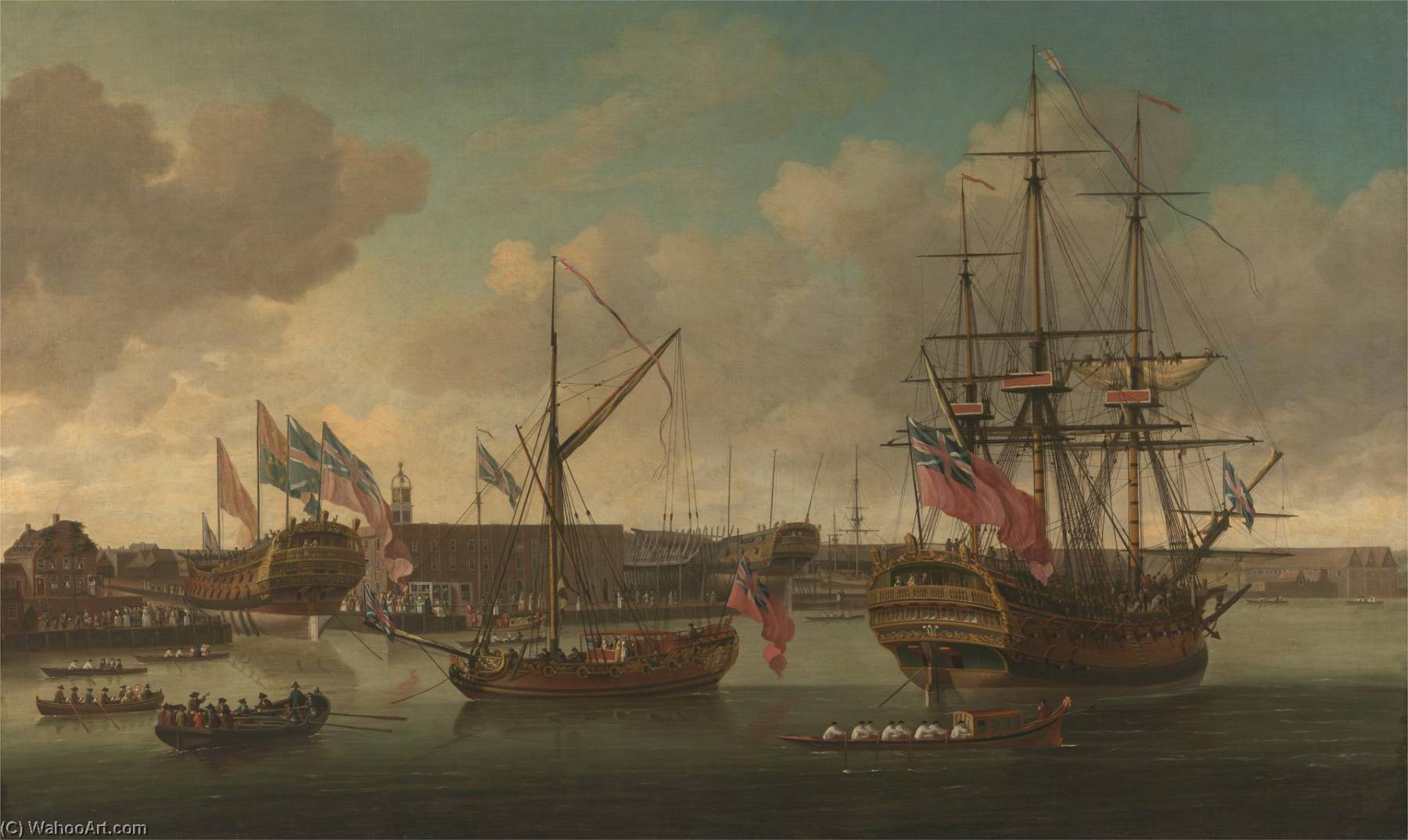 A Launching At Deptford — John Cleveley The Elder