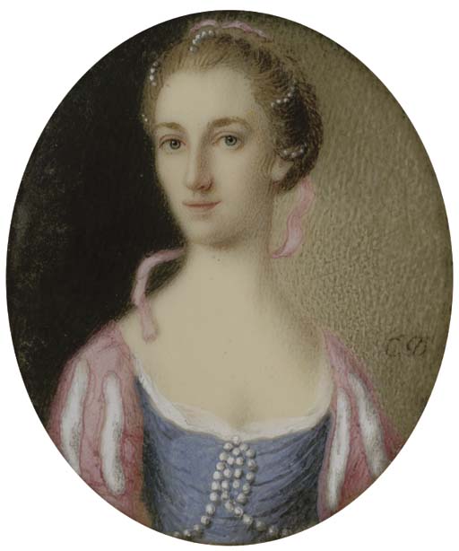 A Young Lady In Blue Dress With Pearls At Corsage — Charles Edward Dixon