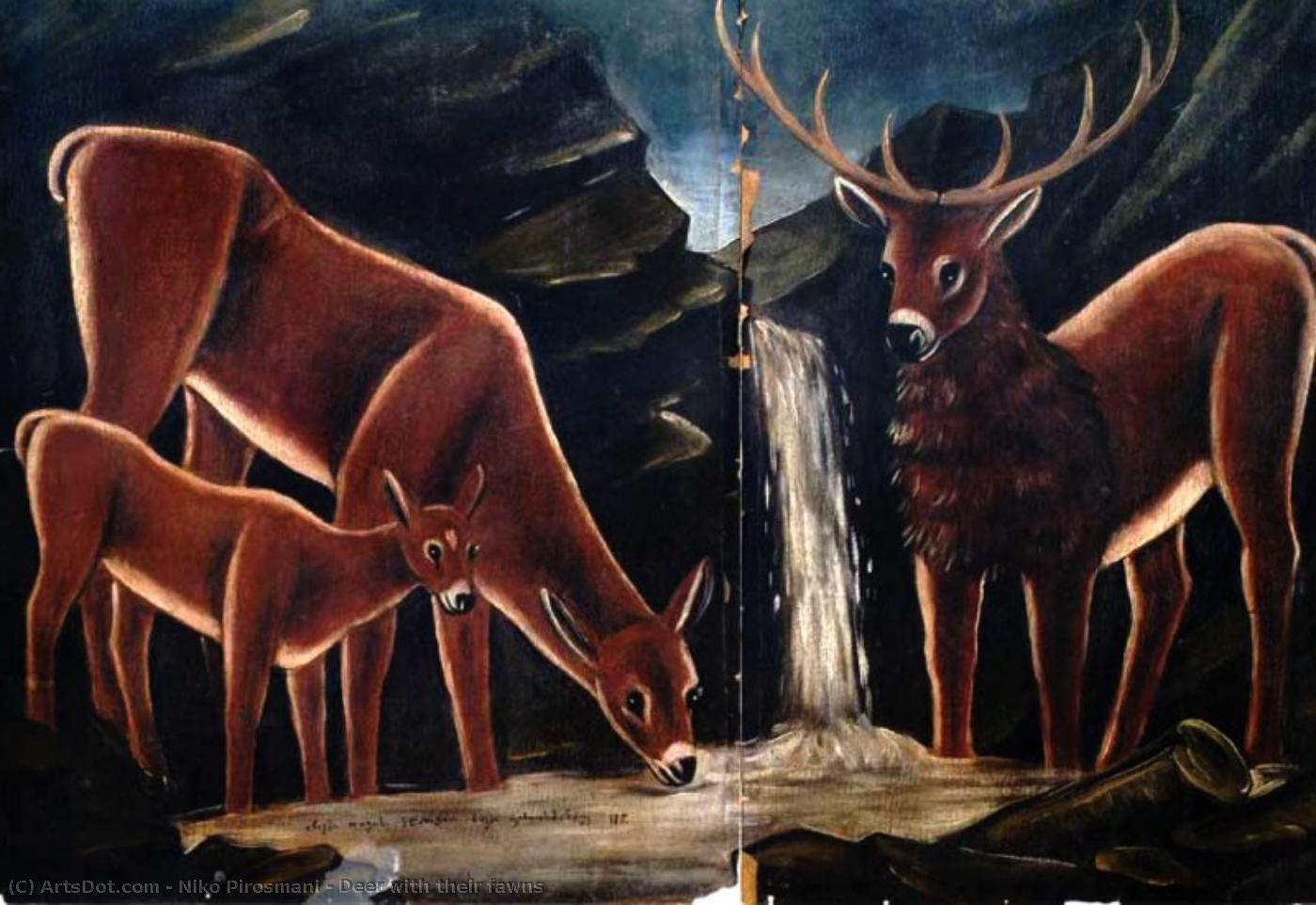 Deer With Their Fawns — ニコ・ピロスマニ (niko Pirosmani)