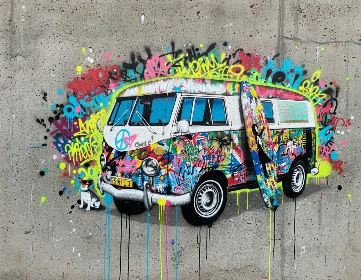 Chromatic Chaos: An Urban Symphony Of Neon Splatter And Concrete Stillness — Théo Masson