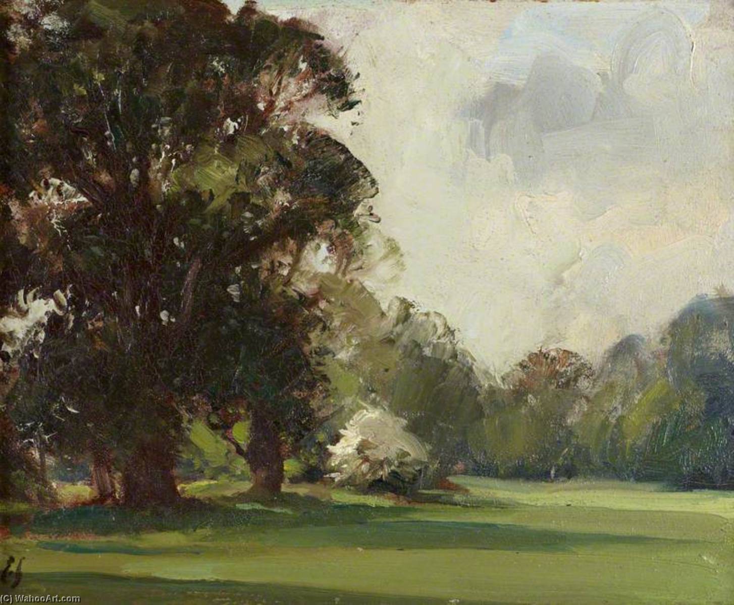 View Of The Gardens At Anglesey Abbey The South Lawn With Elm Trees — Edward Brian Seago