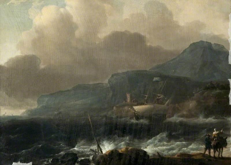 A Dutch Ship Clawing Off A High Coast In A Gale — Ludolf Backhuysen I