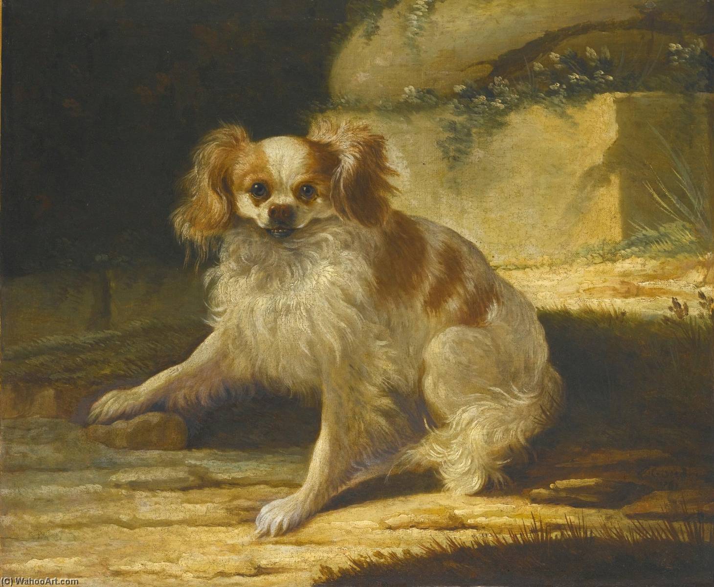 A Portrait Of A Brown And White Toy Spaniel In A Landscape — Jacques Charles Oudry