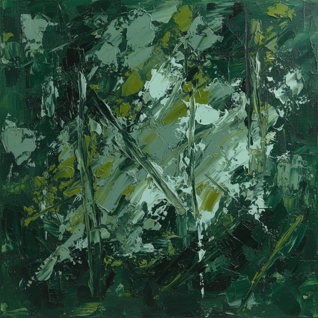 Fragmented Emerald Shadows: A Monolithic Study Of Verdant Light And Impasto Chaos — Christian Noiret