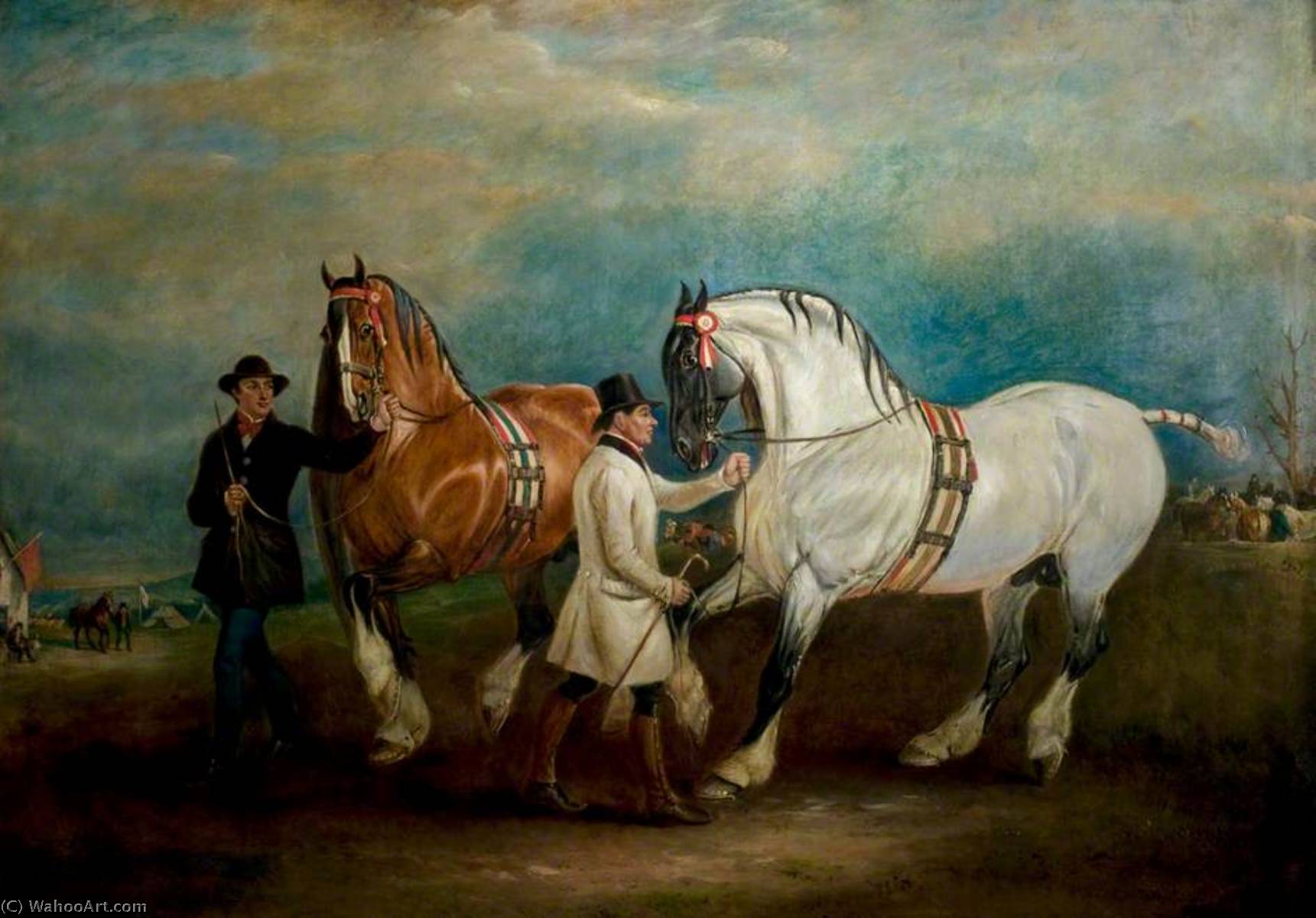 Carthorses With Grooms At A Fair — Sr John E Ferneley
