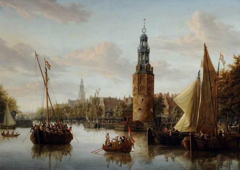 Harbour Scene, Amsterdam With The Montelbaans (mint) Tower — Abraham Storck (sturckenburch)